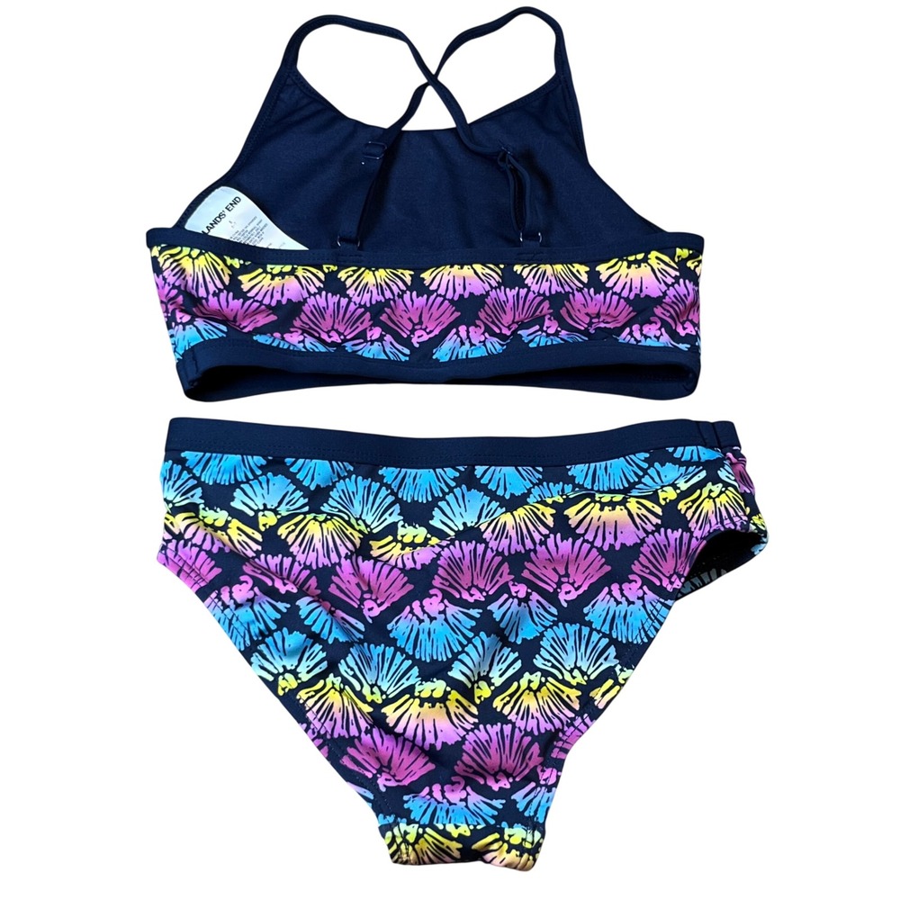 Lands End Girls Rainbow Shell Print Two Piece Swimsuit Navy Blue Size S 6-7 - Picture 2 of 6